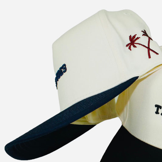 Navy Blue & Off White Ten Toes Snapback (Burgundy Palm Tree)