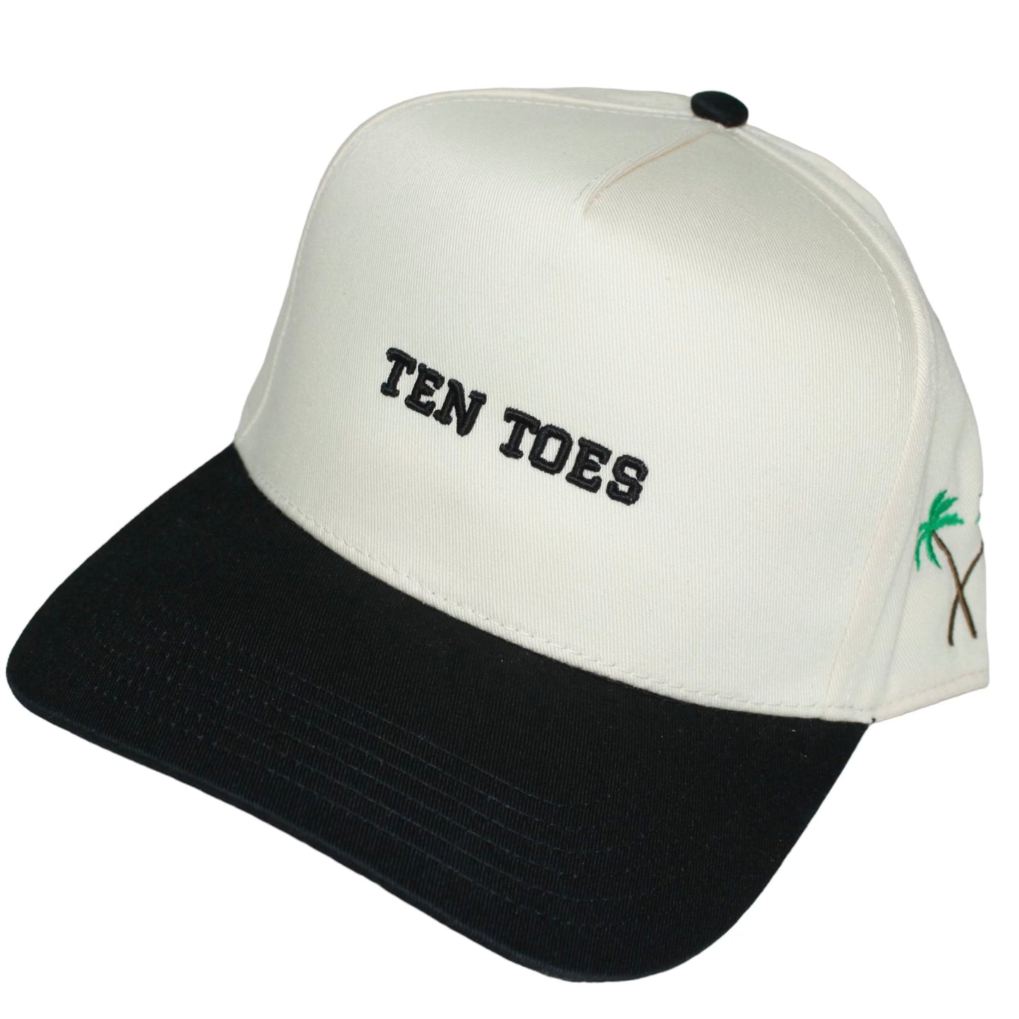 Black and off white Ten Toes Snapback (Green & Brown Palm Tree)