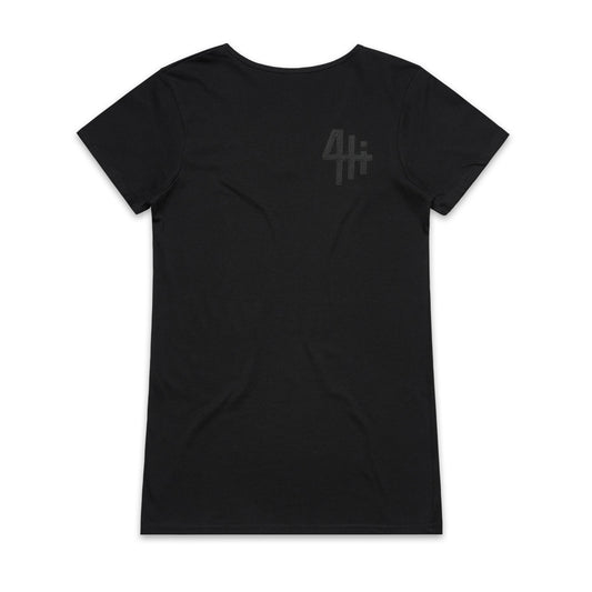 Womens Solid Black Embroidered Logo Tee